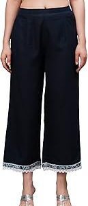 Women's High Rise Cotton Solid Straight Fit Palazzo Pant(Pl04Nb2322)