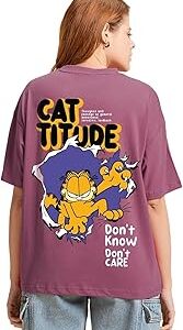 Official Garfield Merchandise Women's 100% Cotton Graphic Print Oversized Fit Round Neck T-Shirt