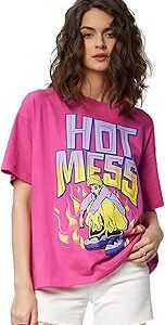 T Shirt for Women Tees TSS Originals: Hot Mess Womens and Girls T-Shirts Oversized Fit Half 100% Cotton Pink Color Women Oversized T-Shirts Pink Oversized T Shirts for Women