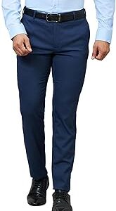 Men's Slim Fit Polyviscose Blend Flat Front Checks Pattern Dark Grey Formal Trouser