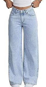 Women's Denim Stretchable High Waist Light Wash Baggy Jeans || Back Pocket Bow tie Detail