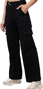 Women's Black Wide Leg High Rise Clean Look Regular Stretchable Denim Jeans