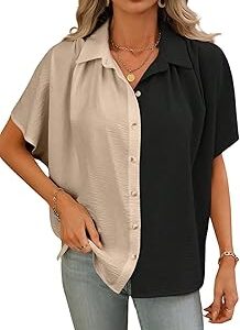 Women's Short Sleeve Button-Down Shirt | Printed Casual Crop Top | Stylish Collared Shirt for Women | Oversized Shirt for Woman