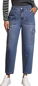 Women's High-Waist Straight Fit Classic Comfortable & Trendy Cotton Blend Denim Cargo Jeans