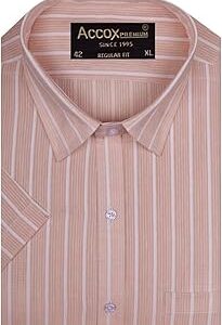 Men's Breathable Cotton Linen Half Sleeves Striped Regular Fit Shirt (O_GCR427)