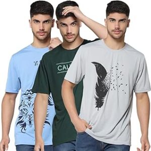 Men Half Sleeve Printed Round Neck Multicolor T-Shirt Combos Pack of 3 (Sky,B.Green,L.Grey)_L