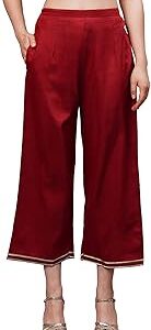 Women's High Rise Cotton Solid Palazzo Straight Pant
