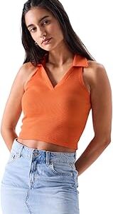 Solids: Women and Girls Sleeveless Collared Neck Slim Fit Polos