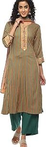 Women Green LIVA Straight Kurta Palazzo Suit Set