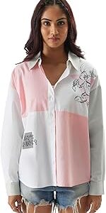 Official Looney Tunes: Bugs is Back Women and Girls Oversize Fit Full Sleeve Cotton Multicolor Boyfriend Shirt Women Boyfriend Shirts Fashionable Trendy Graphic Prints Pop Culture