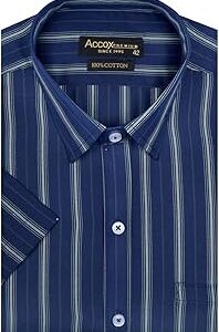 Men's Cotton Half Sleeves Dark Striped Regular Fit Formal Shirt for Men