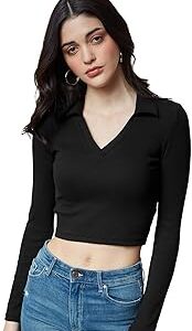 Solids: Women and Girls Full Sleeve Collared Neck Cotton Blend Polos