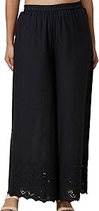 Women High Rise Solid Lace Hem Straight Palazzo