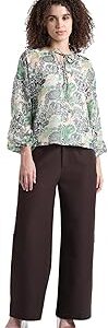 Ethnic Motifs Printed Tie-Up Neck Puff Sleeves Chiffon Top