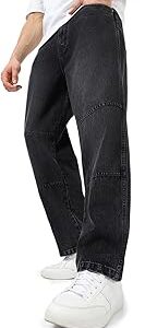 Men's Loose Baggy Fit Cut and Sew Panelled Jeans Non-Stretchable