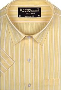 Men's Breathable Cotton Linen Half Sleeves Striped Regular Fit Shirt (O_GCR430)