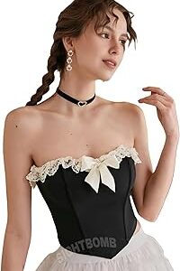 OFF SHOULDER LACE TRIM MICRO FIBRE FEATHER TOUCH FABRIC BUSTIER CORSET FOR WOMENS