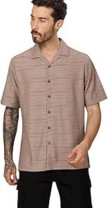 Men?s Casual Half-Sleeve Shirt ? Zigzag Texture, Straight Hem, Camp Collar