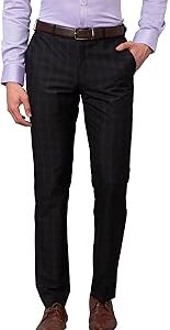 Smart Fit Poly Viscose Blend Checks Pattern Flat Front Formal Trouser