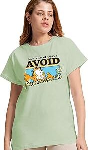 Official Garfield Merchandise Women's 100% Cotton Graphic Print Boyfriend Fit Round Neck T-Shirt