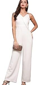 Women's Wine V-Neck Sleeveless Solid Wrap Regular Jumpsuit