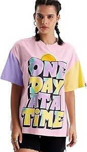 TSS Originals: One Day at A Time Womens and Girls Oversized fit Graphic Printed Half Cotton Multicolored Women Oversized T-Shirts (218533) Oversized T Shirts for Women Baggy