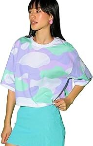 Women's Camouflage Oversized Fit Half Sleeve Round Neck 100% Cotton Short Top