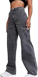 Denim Cargo Jeans for Womens & Girls | Six Pocket Bottom Wear Pants | High Waist | Regular Fit, Ankle Length Pant | Non Stretchable | Perfect for Formal & Casual Occasion (Charcoal)
