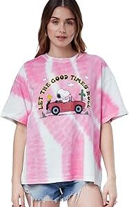 | Official Peanuts: Good Times Women and Girls T-Shirts|Oversize fit Graphic Printed| Half|80% Cotton 20% Polyester Pink & White Color Women Oversized T-Shirts Oversized T