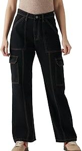 Women's High Rise 100% Cotton Solid Wide Leg Jeans