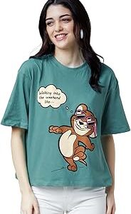 |Official Tom and Jerry: Weekend Women and Girls T-Shirts|Half|Loose Fit Graphic Printed|Round Neck 100% Cotton Sage Green Women Oversized T-Shirts Oversized T Shirts for Women