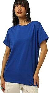 Women's Solid Boyfriend T-Shirt_596709_Blue_XL