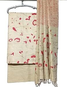 Women's Pure Cotton Silk Handcrafted Screen Print Unstitched Salwar Suit Dress Material with Duputa