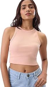 Solids: Women and Girls Sleeveless Round Neck Slim Fit Viscose Blend Tank Tops