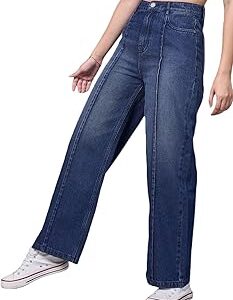Women's High Rise 100% Cotton Solid Straight Fit Jeans