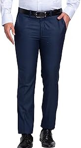 Men's Mid Rise Solid Pattern Super Slim Fit Polyester Blend Flat Front Formal Trouser