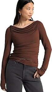 Bare Shoulder Ruched Premium Butter Soft Feather Touch Microfiber Cuddle TEE Fullsleeve TOP for Women