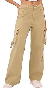 Citadel Women and Girls Buttoned Loose Fit Cotton Blend Cargo Jeans