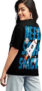 Women's 100% Cotton Graphic Print Oversized Fit Round Neck T-Shirt