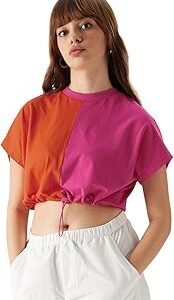 Colourblock: Blazing Orange, Hot Pink Women Cropped Tops