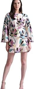 Floral Printed Boat Neck Flared Sleeves Mini Sheath Dress