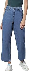 Women High Rise Cotton Lycra Ankle Length Straight fit Cornflower Blue Solid Jeans