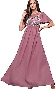 Women's Boat Neck Half Sleeve Solid Embellished Georgette Maxi Dress