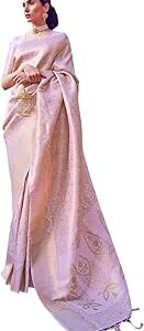 Womens Kanjivaram Silk Saree with Zari Woven Saree With Blouse Piece
