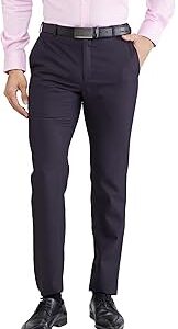 Men's Mid Rise Slim Fit Structure Pattern Poly Viscose Blend Flat Front Formal Trouser