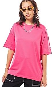 Women's Solid Oversized T-Shirt_604895_Pink_XL