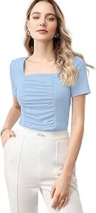 Women's & Girl's Solid Knitted Square Neck T-Shirts Short Sleeve Tops (Top 108)