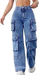 Fashion Women Cargo Jeans | High Rise Stretchable Baggy Wide LegDenim| Boyfriend Jeans for Women(WJ-1219)