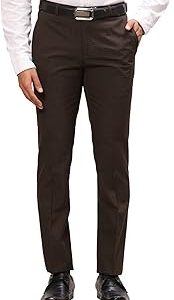 Men's Poly Wool Blend Checks Pattern Slim Fit Flat Front Formal Trouser