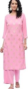 Women Navy Blue Rayon Straight Kurta Pants Set